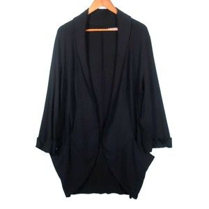 Eileen Fisher Black Open Front Cardigan Jacket XL Viscose Rayon Stretch Coat